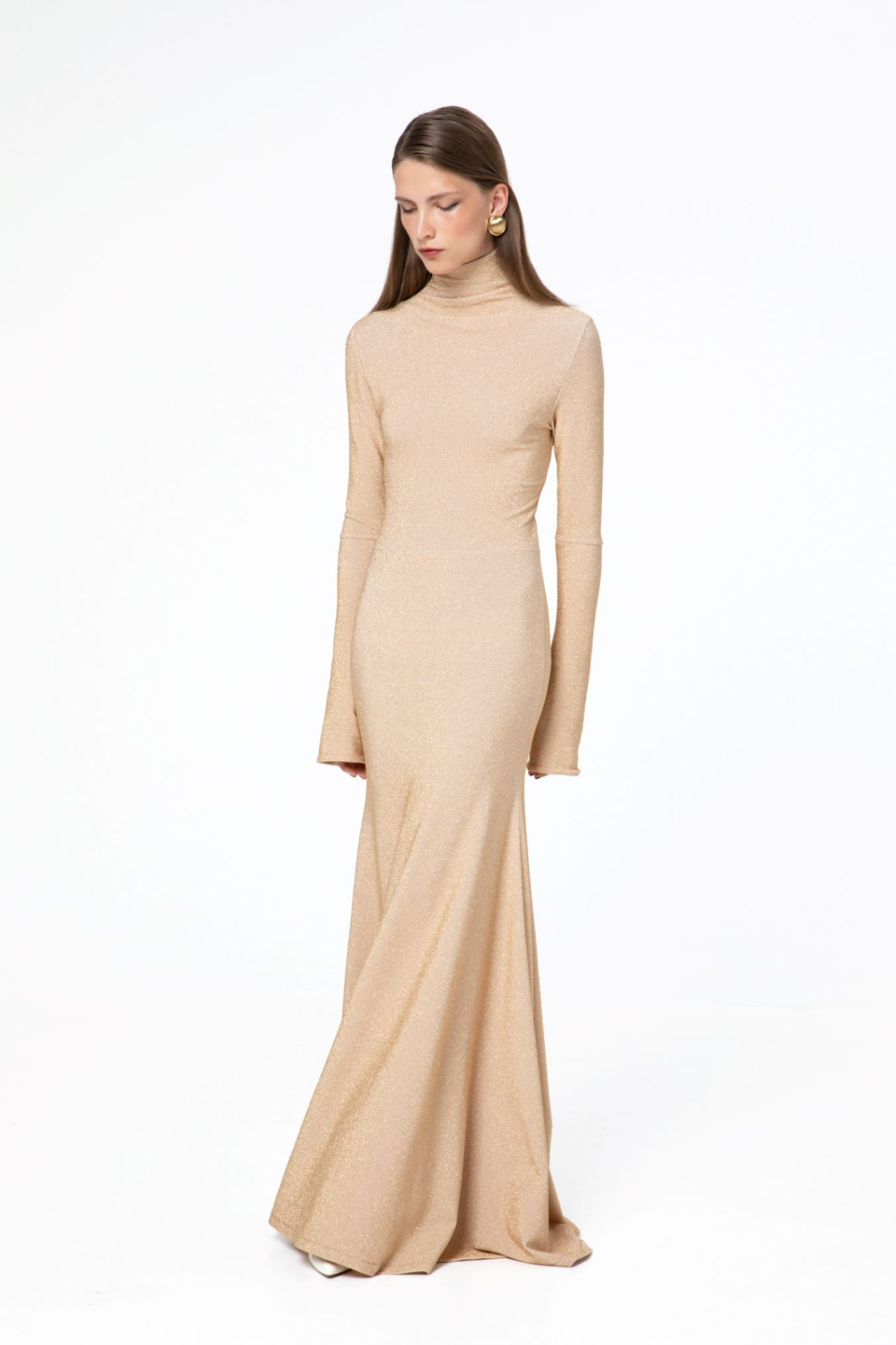 [LOW CLASSIC] /☆24FW RECYCLED NYLON HIGH NECK DRESS / BEIGE Maniere De Voir High Neck Neoprene Zip Detail Dress Beige